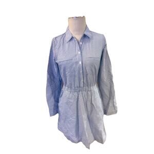Love Fire Shirt Dress Womens Medium Blue and White Striped Half Way Up Buttons